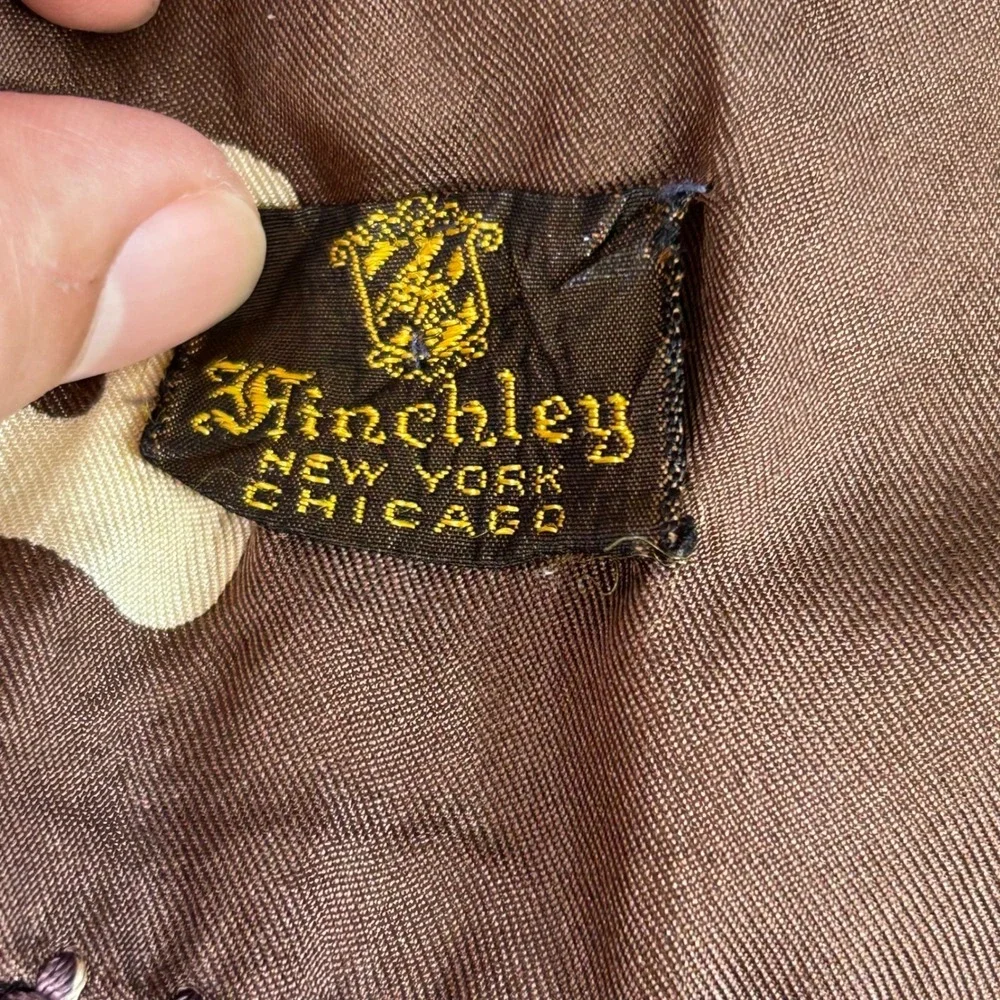 Vintage Finchley New York Chicago Silk Scarf Brown Geometric Fringe Trim 59 Inch - Picture 4 of 6